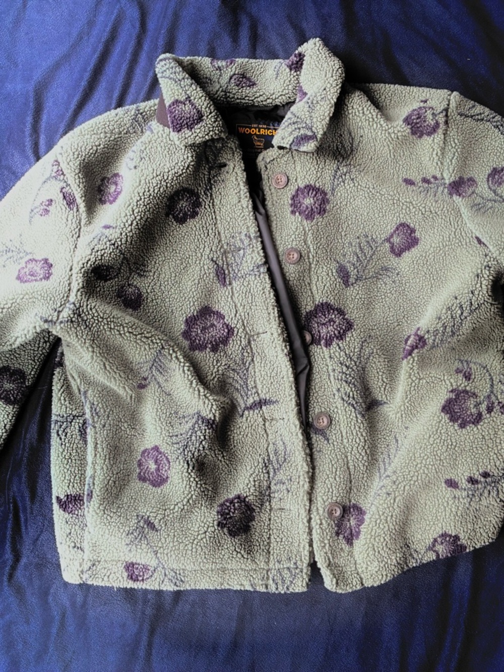 Woolrich Kids/Junior Sage Green Sherpa Jacket with Purple Floral Accents